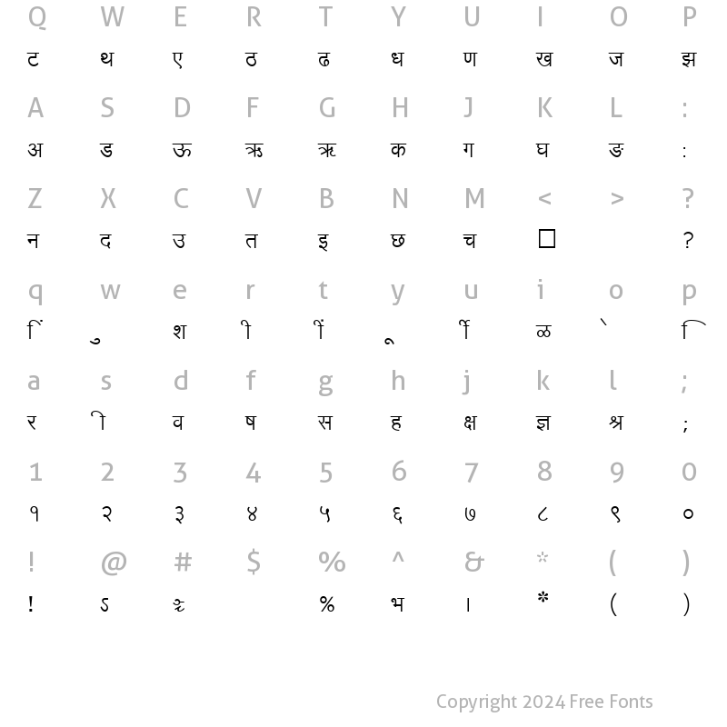 Character Map of SHREE-DEV-0714 Regular