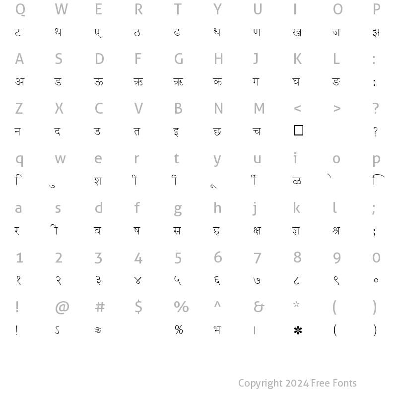 Character Map of SHREE-DEV-0717 Regular