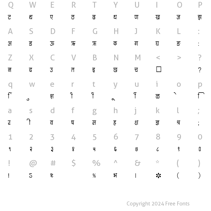 Character Map of SHREE-DEV-0723 Regular