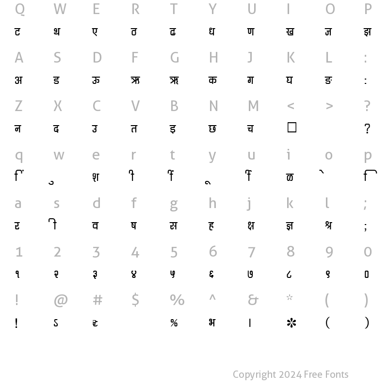 Character Map of SHREE-DEV-0724 Regular