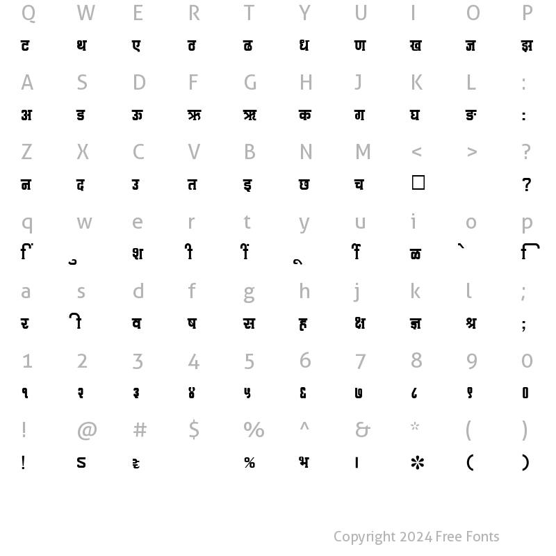 Character Map of SHREE-DEV-0725 Regular