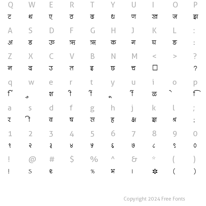 Character Map of SHREE-DEV-0726 Regular