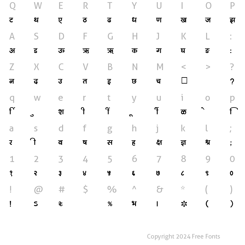 Character Map of SHREE-DEV-0728 Regular