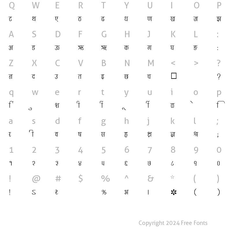 Character Map of SHREE-DEV-0729 Regular