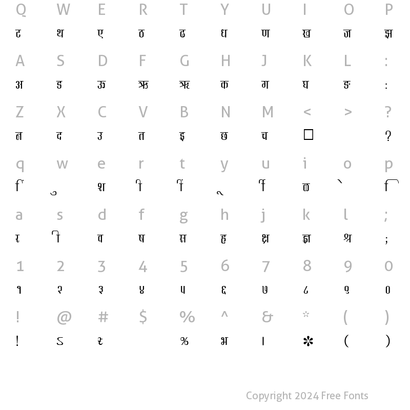 Character Map of SHREE-DEV-0730 Regular