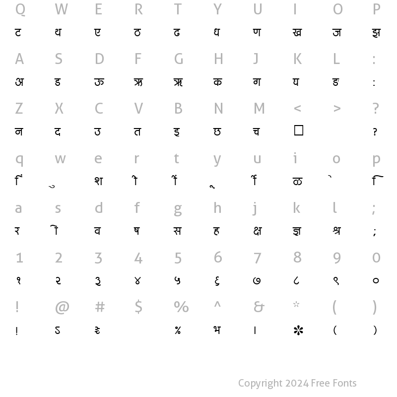 Character Map of SHREE-DEV-0733 Regular