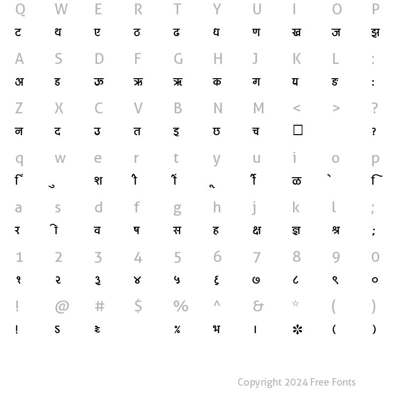 Character Map of SHREE-DEV-0734 Regular