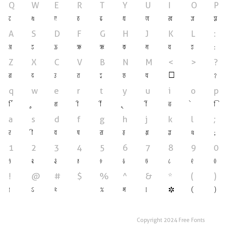 Character Map of SHREE-DEV-0735 Regular