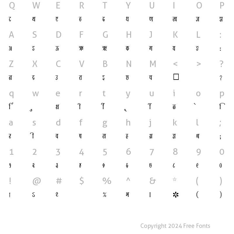 Character Map of SHREE-DEV-0736 Regular