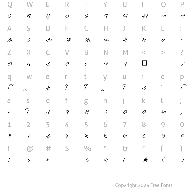 Character Map of SHREE-DEV-0738 Regular