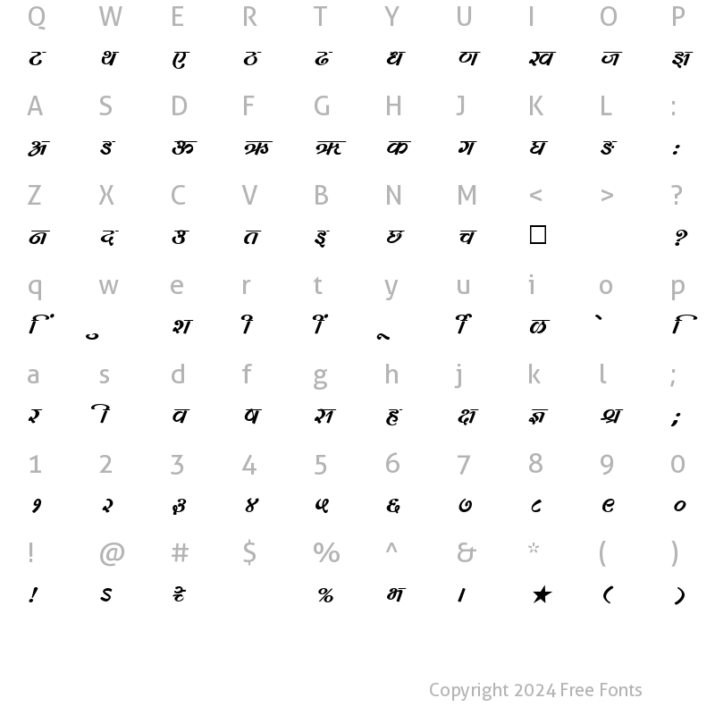 Character Map of SHREE-DEV-0740 Regular