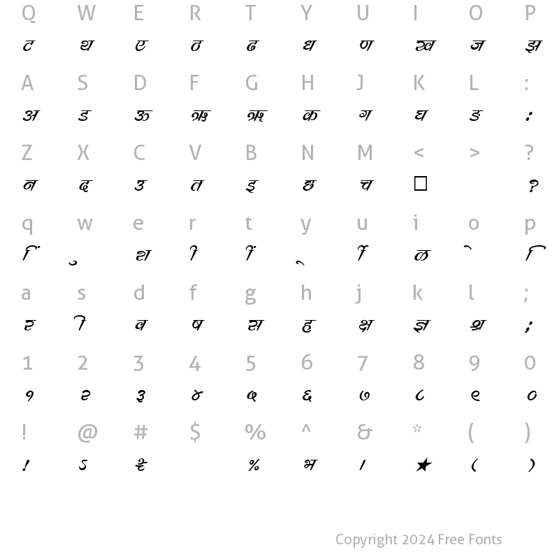 Character Map of SHREE-DEV-0742 Regular