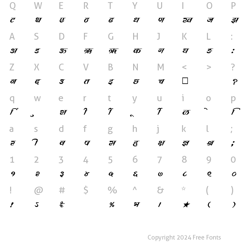 Character Map of SHREE-DEV-0743 Regular