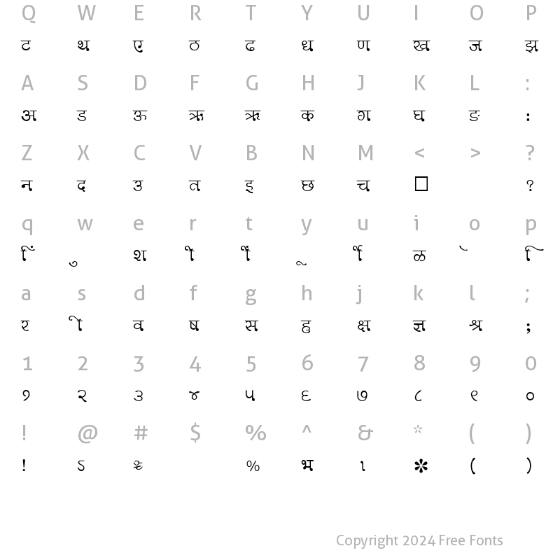 Character Map of SHREE-DEV-0746 Regular