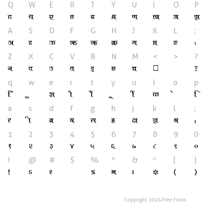 Character Map of SHREE-DEV-0749 Regular