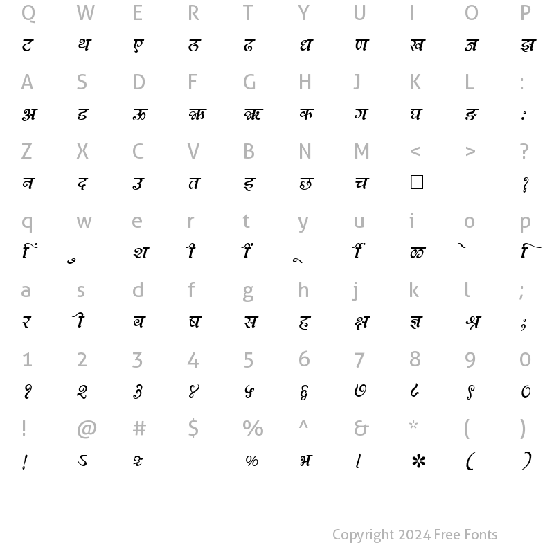 Character Map of SHREE-DEV-0974 Regular