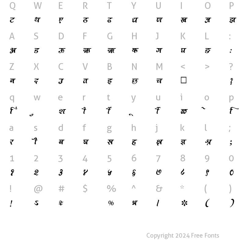 Character Map of SHREE-DEV-0975 Regular