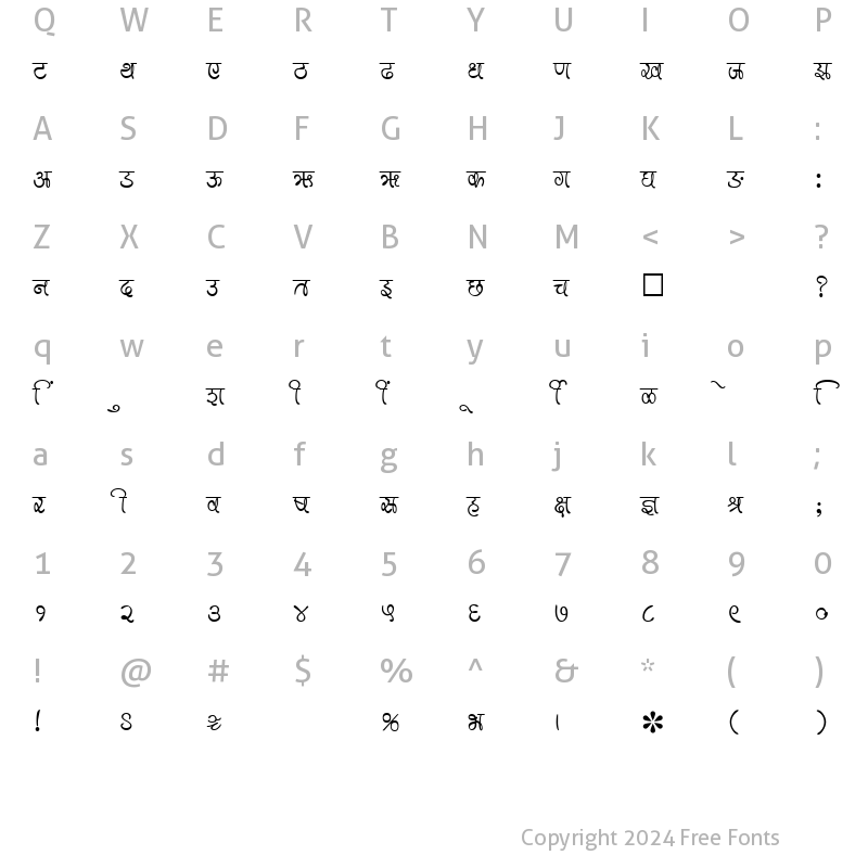 Character Map of SHREE-DEV-0976 Regular