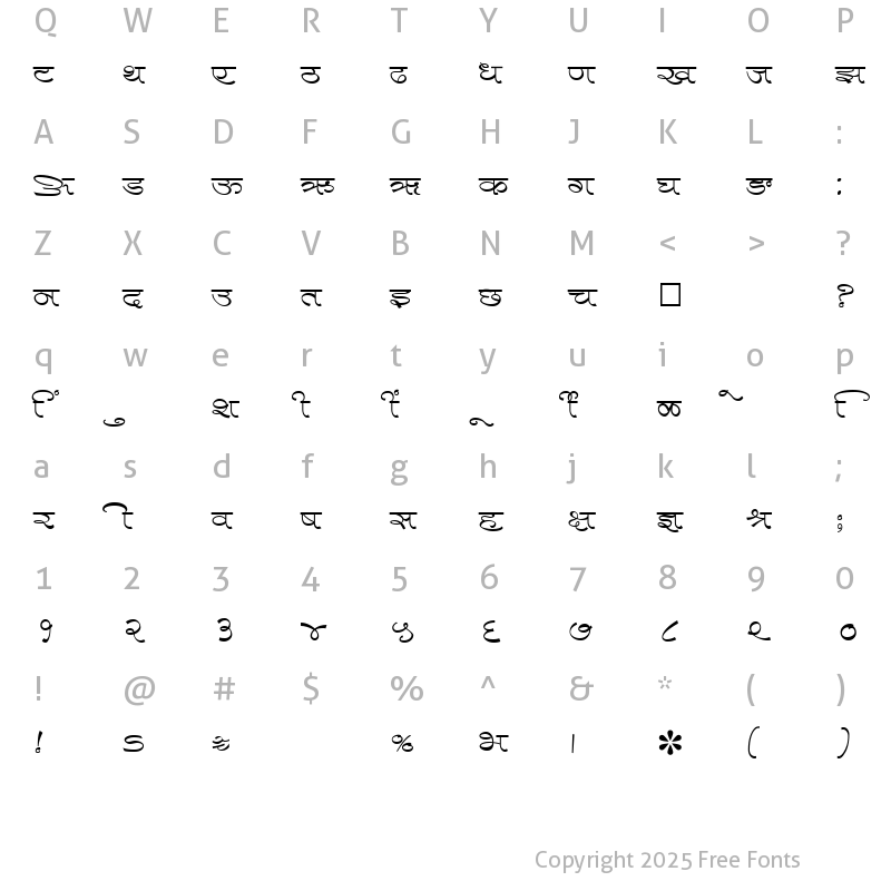 Character Map of SHREE-DEV-0989 Regular