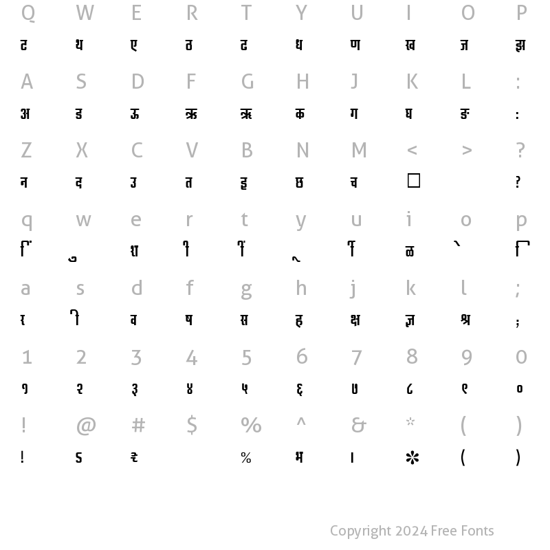 Character Map of SHREE-DEV-0999 Regular