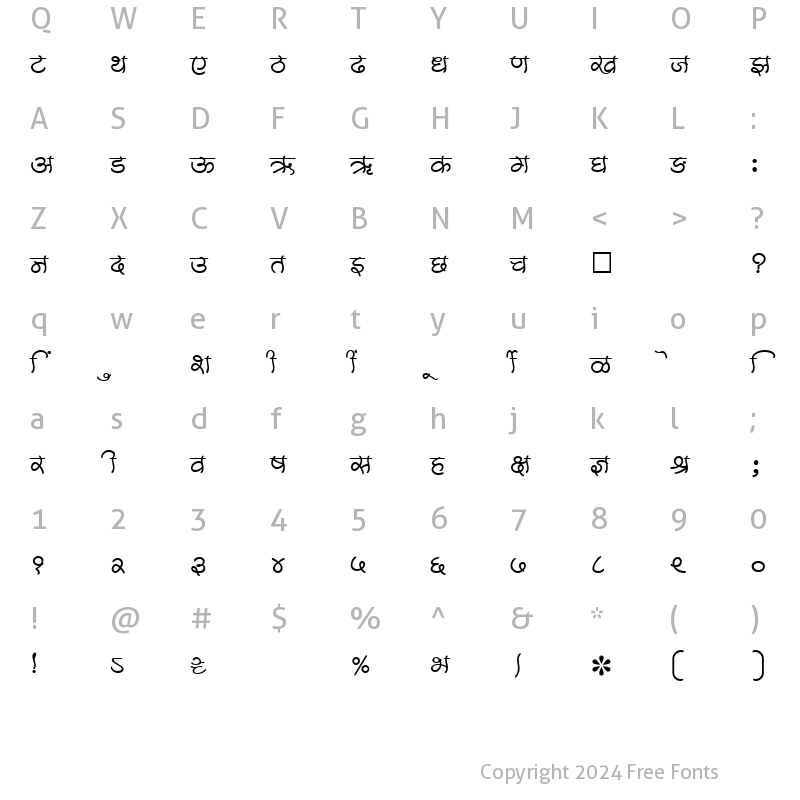 Character Map of SHREE-DEV-1000 Regular