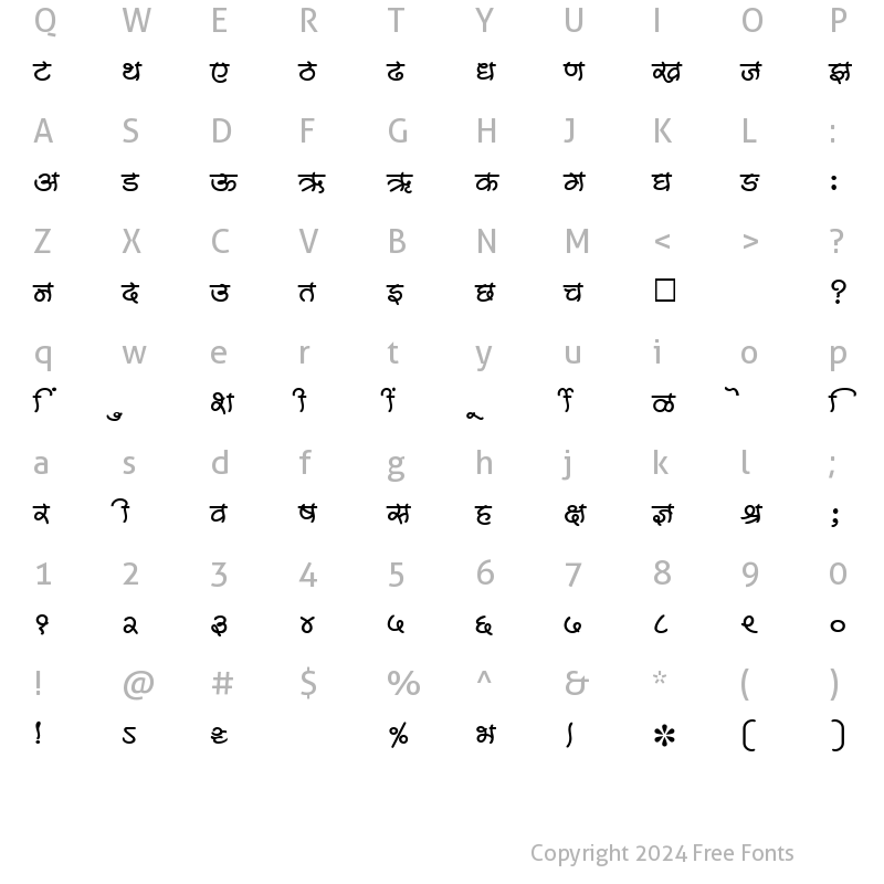 Character Map of SHREE-DEV-1001 Regular