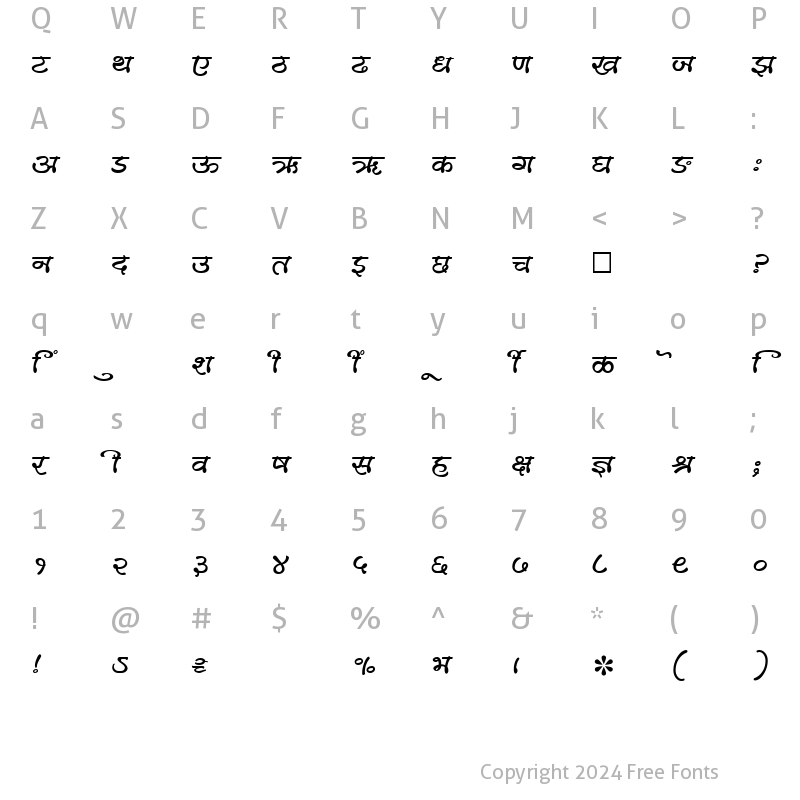 Character Map of SHREE-DEV-1002 Regular