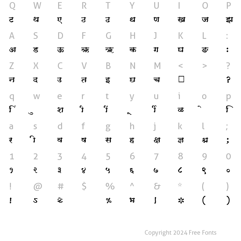 Character Map of SHREE-DEV-1003 Regular