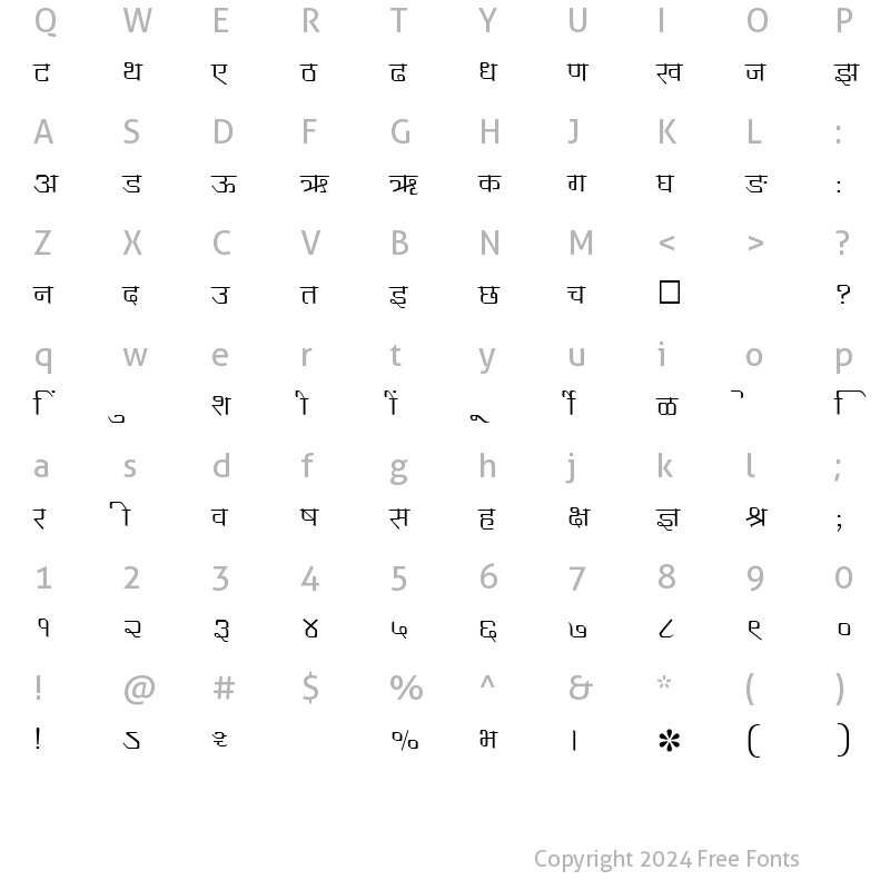 Character Map of SHREE-DEV-1005 Regular