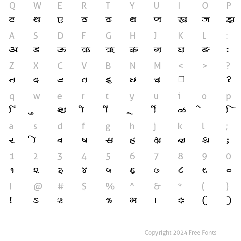 Character Map of SHREE-DEV-1007 Regular