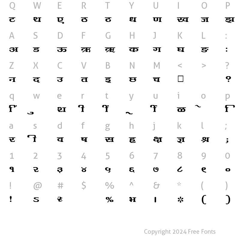 Character Map of SHREE-DEV-1009 Regular