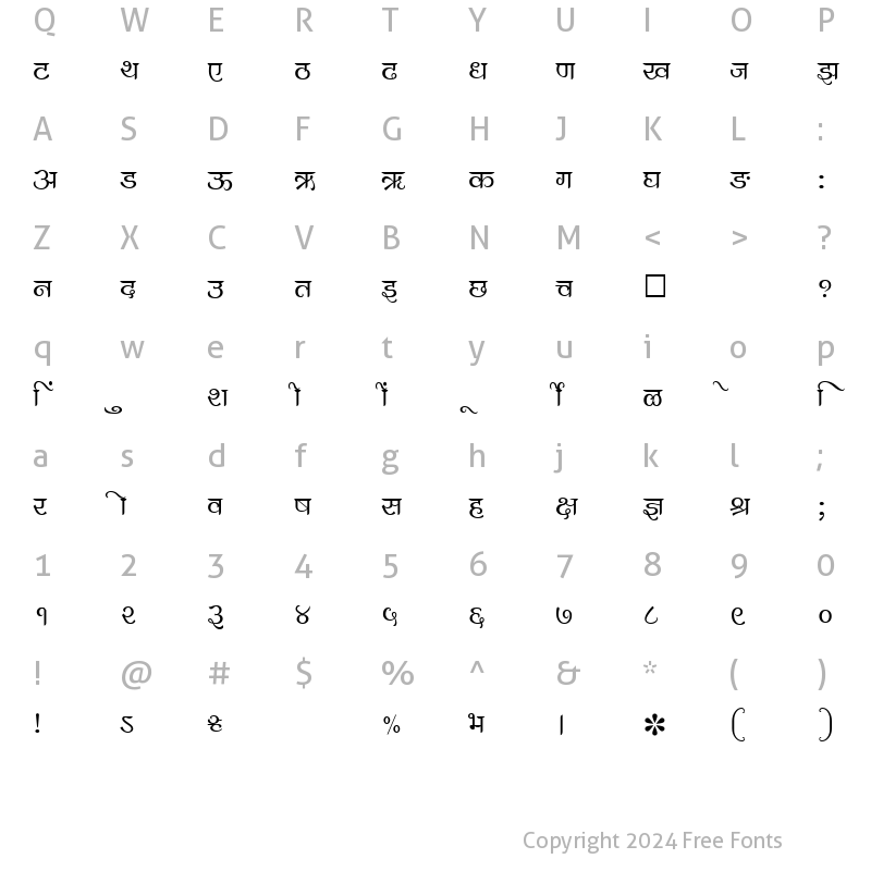 Character Map of SHREE-DEV-1010 Regular