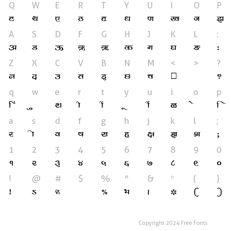 Character Map of SHREE-DEV-1011 Regular