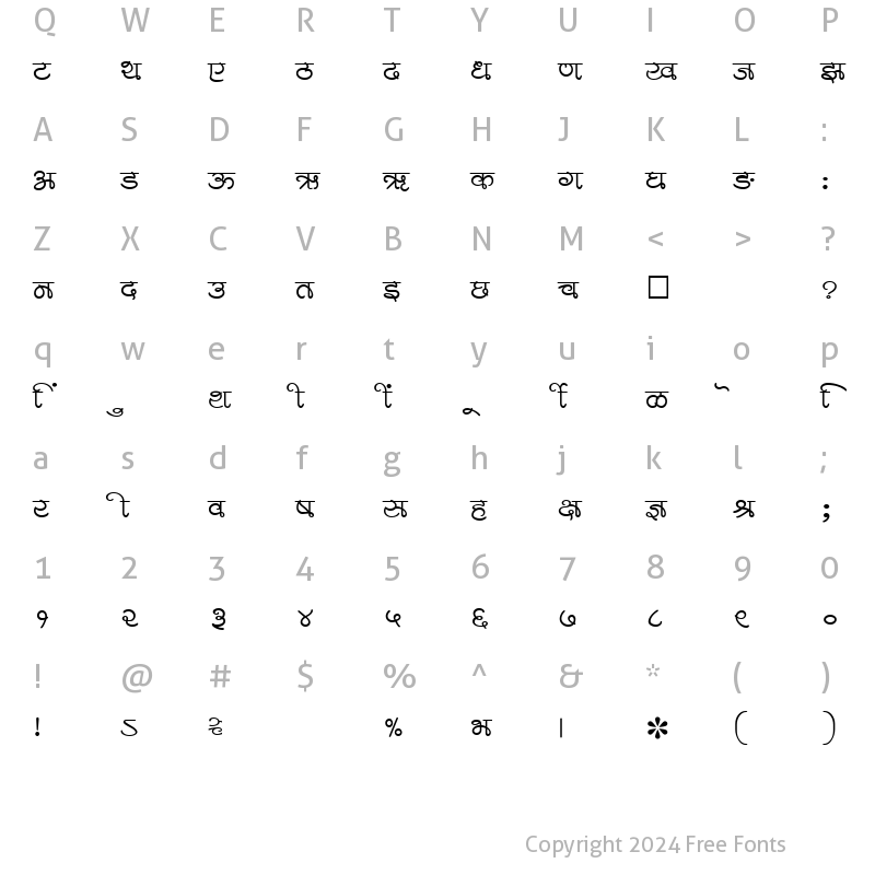 Character Map of SHREE-DEV-1012 Regular