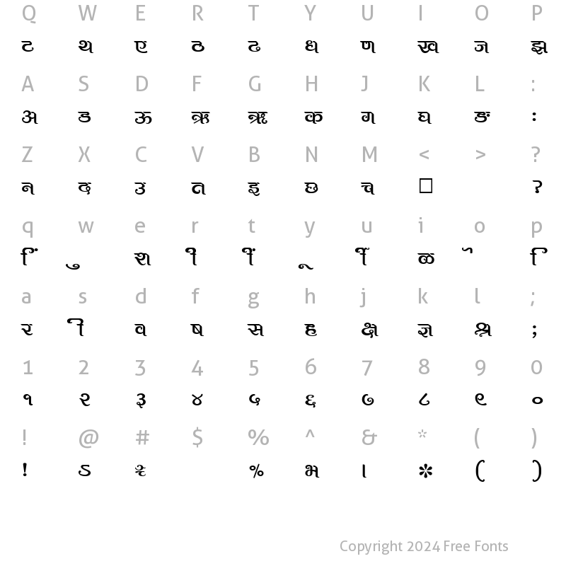 Character Map of SHREE-DEV-1013 Regular