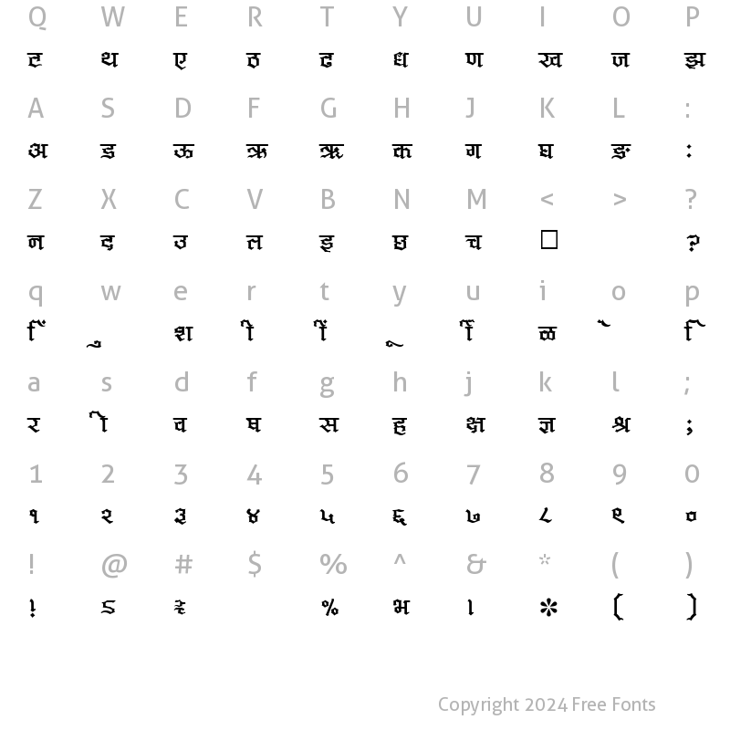 Character Map of SHREE-DEV-1014 Regular