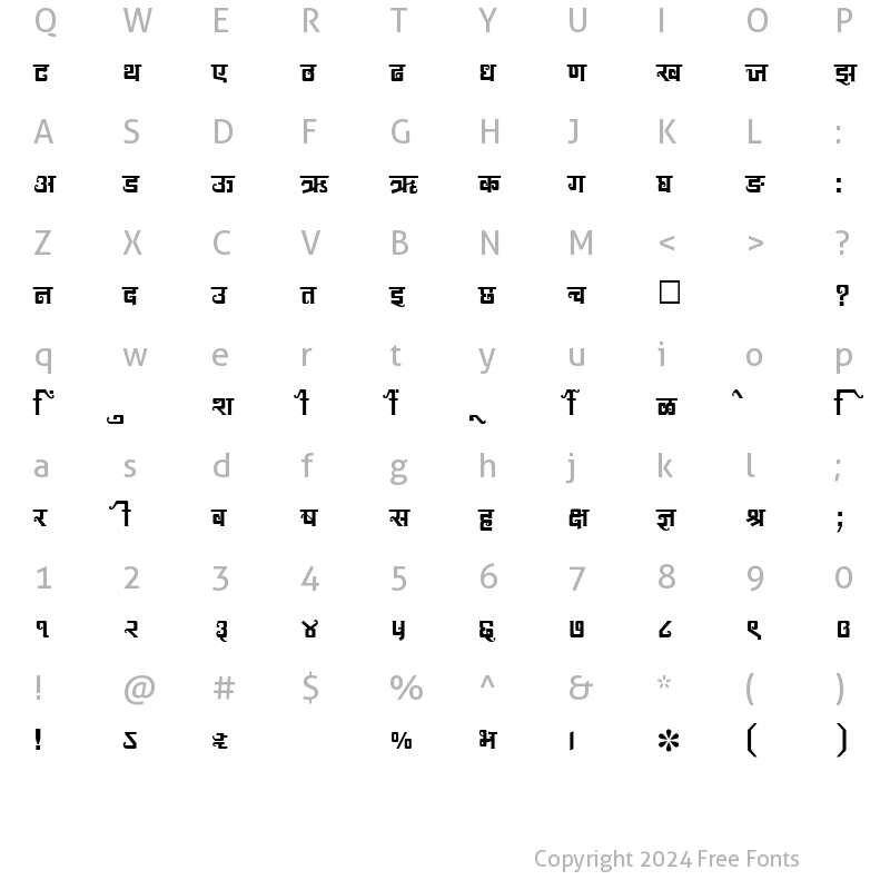 Character Map of SHREE-DEV-1016 Regular