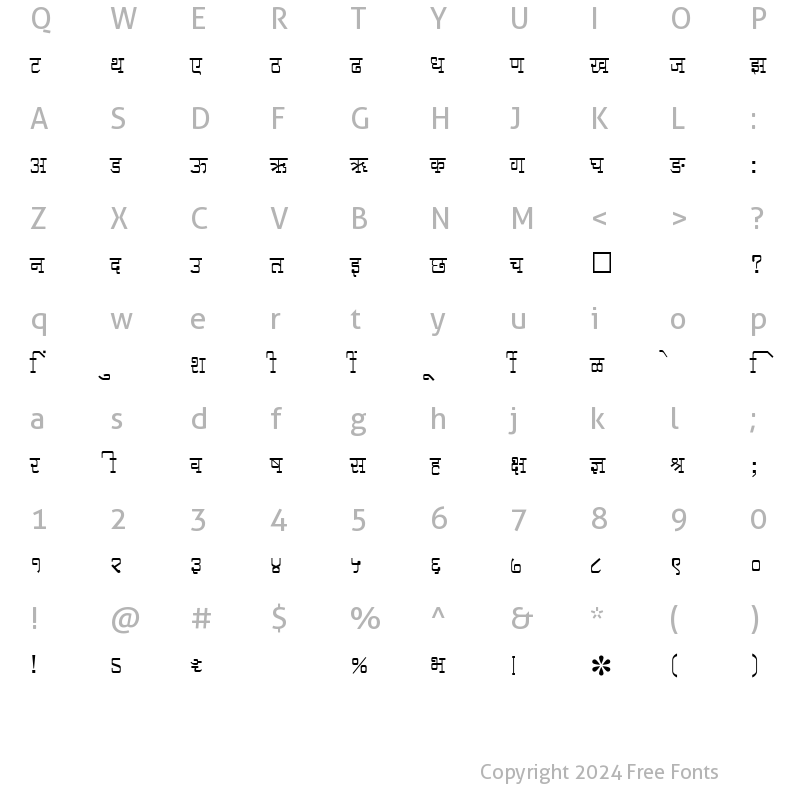 Character Map of SHREE-DEV-1017 Regular