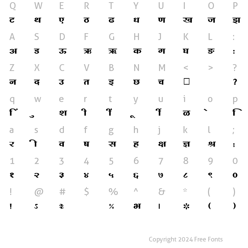 Character Map of SHREE-DEV-1018 Regular