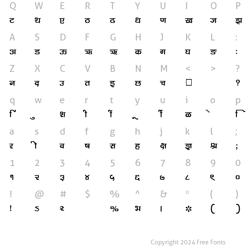 Character Map of SHREE-DEV-1019 Regular