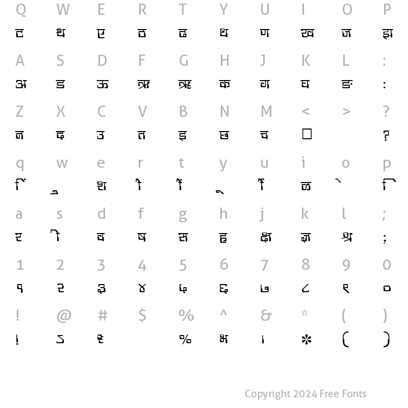 Character Map of SHREE-DEV-1021 Regular