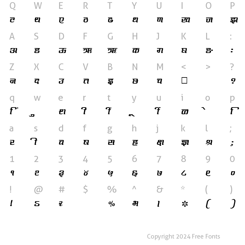 Character Map of SHREE-DEV-1022 Regular