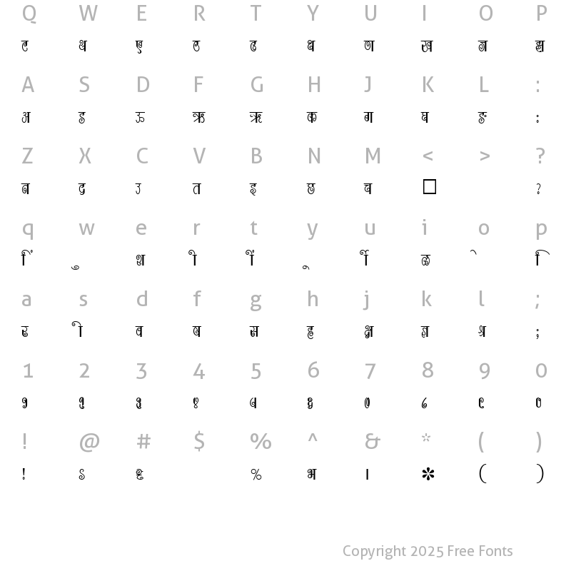 Character Map of SHREE-DEV-1023 Regular