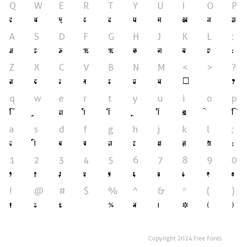 Character Map of SHREE-DEV-1024 Regular