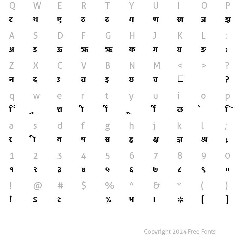 Character Map of SHREE-DEV-1027 Regular