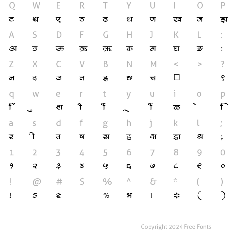 Character Map of SHREE-DEV-1031 Regular