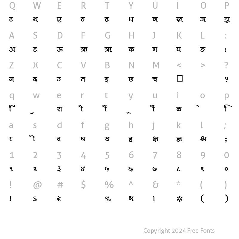 Character Map of SHREE-DEV-1034 Regular