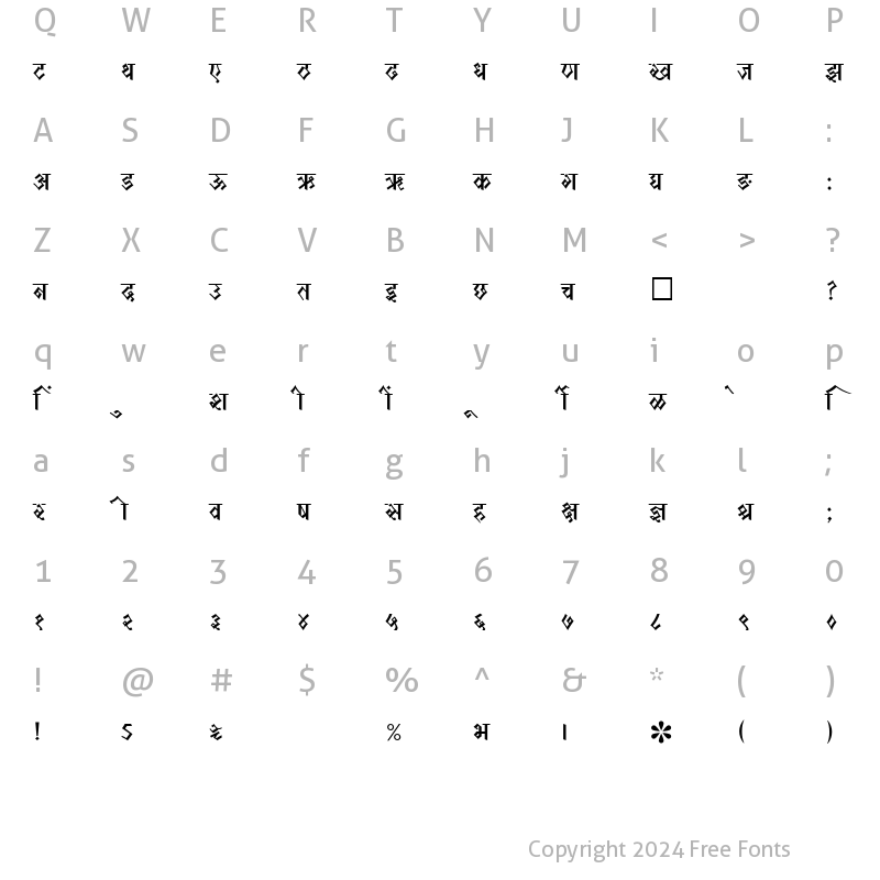 Character Map of SHREE-DEV-1037 Regular