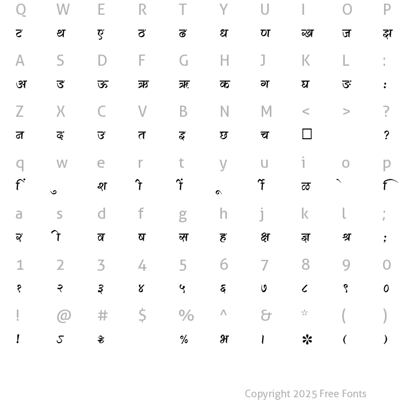 Character Map of SHREE-DEV-1041 Regular