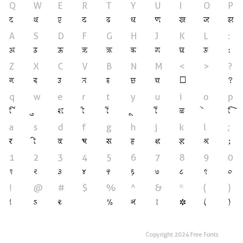 Character Map of SHREE-DEV-1043 Regular